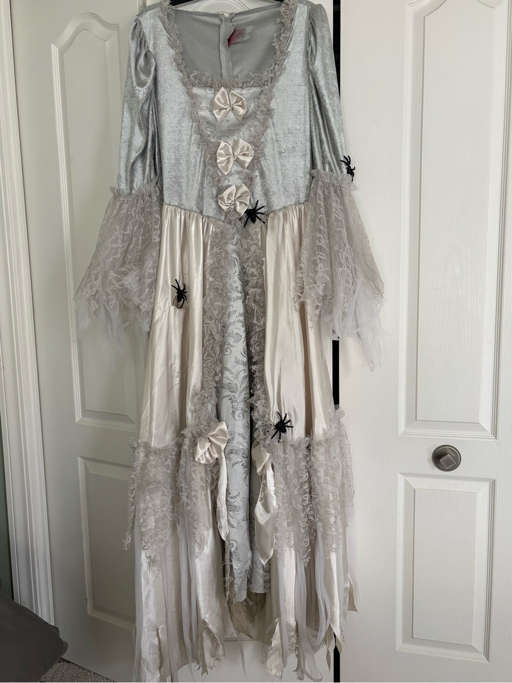 Silver and Ivory Lace-Trim Marie Antoinette style Dress with Bow Details